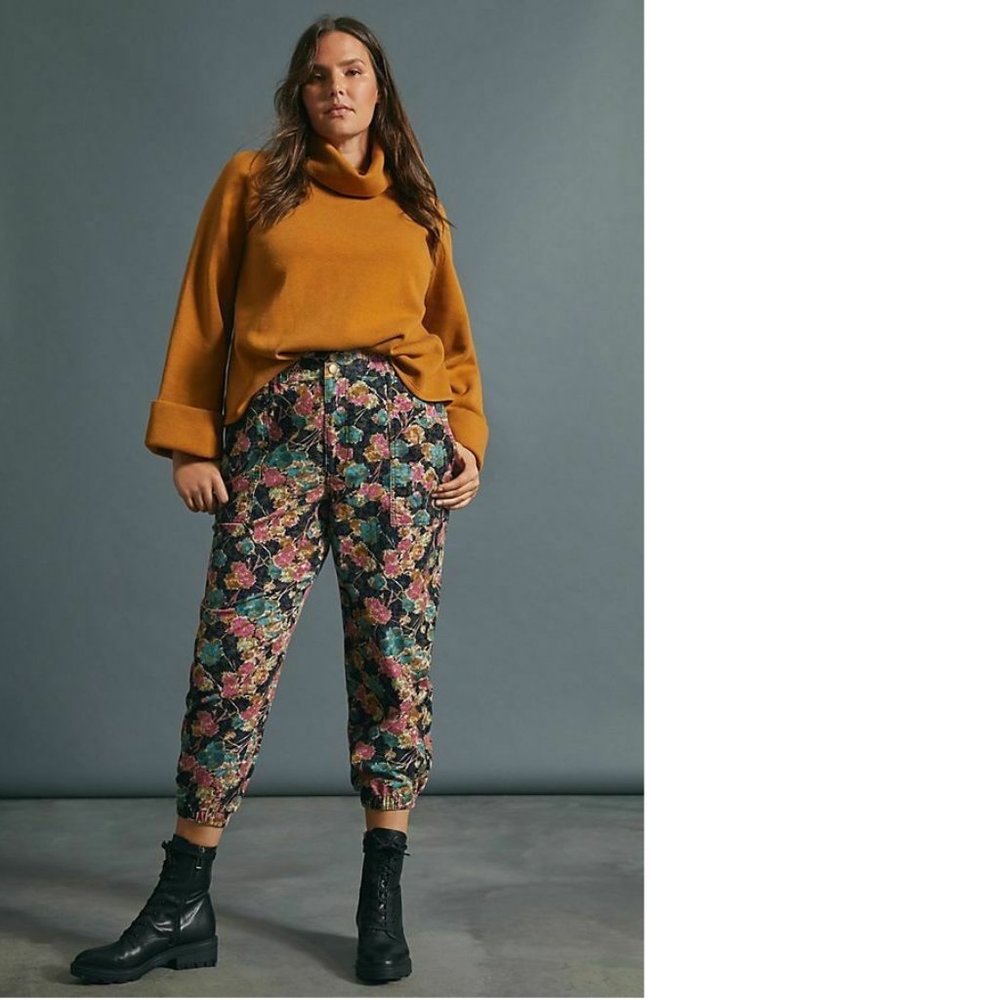 Anthropologie Anisa Floral Corduroy Joggers size SP petite size new with tag - Picture 2 of 8